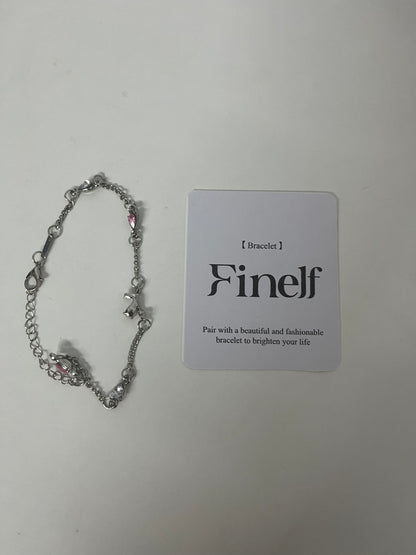 Finelf Fashion Bracelet for Women, Unique Pink Gem Spliced Chain Bracelet, Trendy Punk & Sweet Jewelry