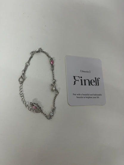 Finelf Fashion Bracelet for Women, Unique Pink Gem Spliced Chain Bracelet, Trendy Punk & Sweet Jewelry