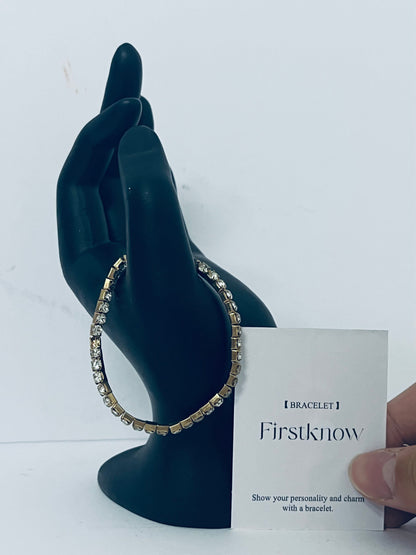 Firstknow Eternity Tennis Bracelet & Round Cut CZ in Yellow Gold Plated, 7"