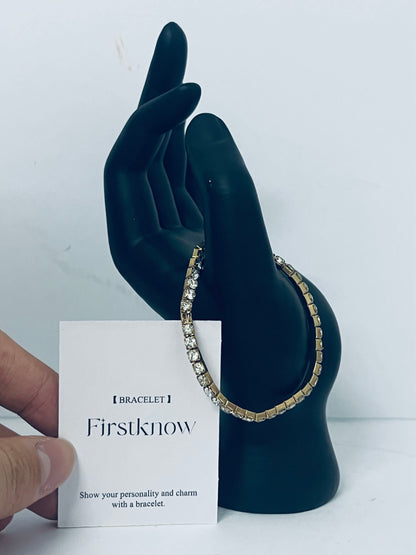 Firstknow Eternity Tennis Bracelet & Round Cut CZ in Yellow Gold Plated, 7"