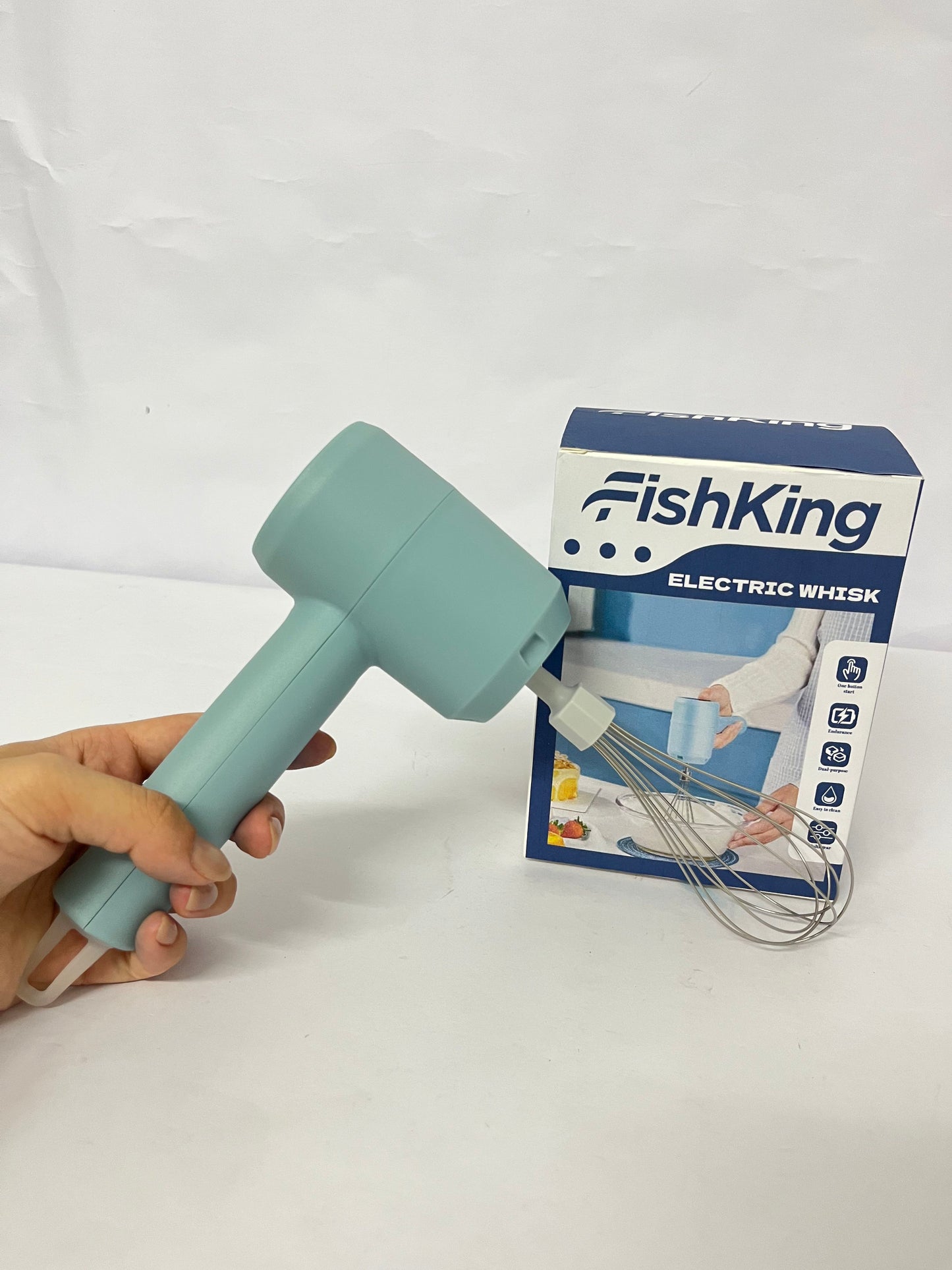 FishKing Electric Mixer, Portable Automatic Electric Hand Mixer Handheld Mixer Cordless Hand Mixer USB Rechargeable for Baking Cake Egg Cream