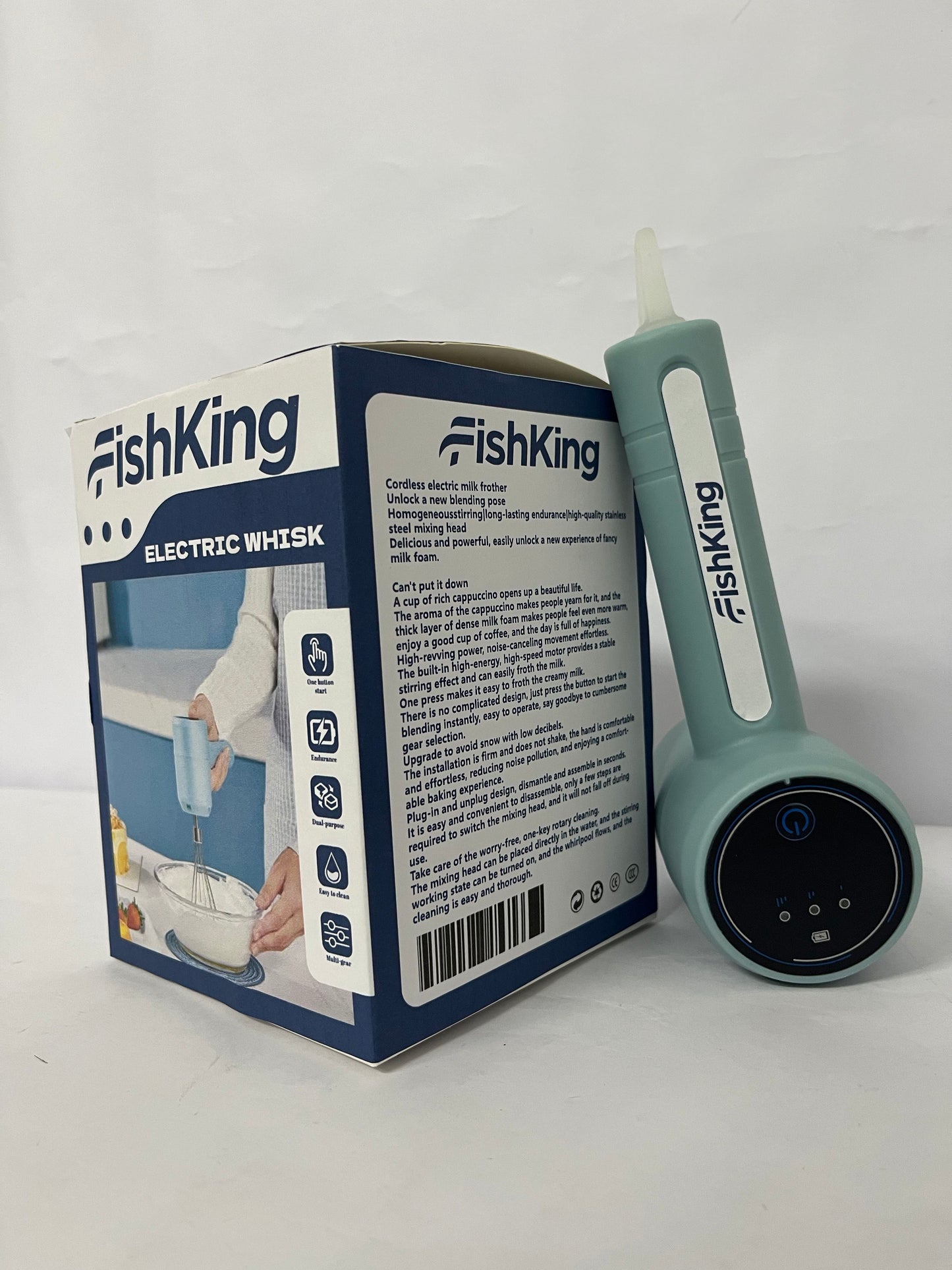 FishKing Electric Mixer, Portable Automatic Electric Hand Mixer Handheld Mixer Cordless Hand Mixer USB Rechargeable for Baking Cake Egg Cream