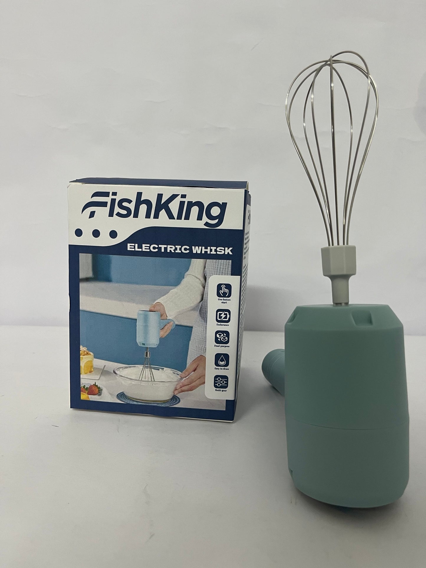 FishKing Electric Mixer, Portable Automatic Electric Hand Mixer Handheld Mixer Cordless Hand Mixer USB Rechargeable for Baking Cake Egg Cream