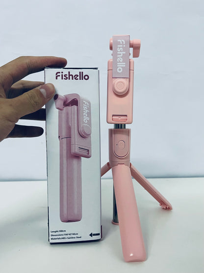 Fishello Pink 3-in-1 Selfie Stick - Foldable Bluetooth Tripod for Versatile Shooting