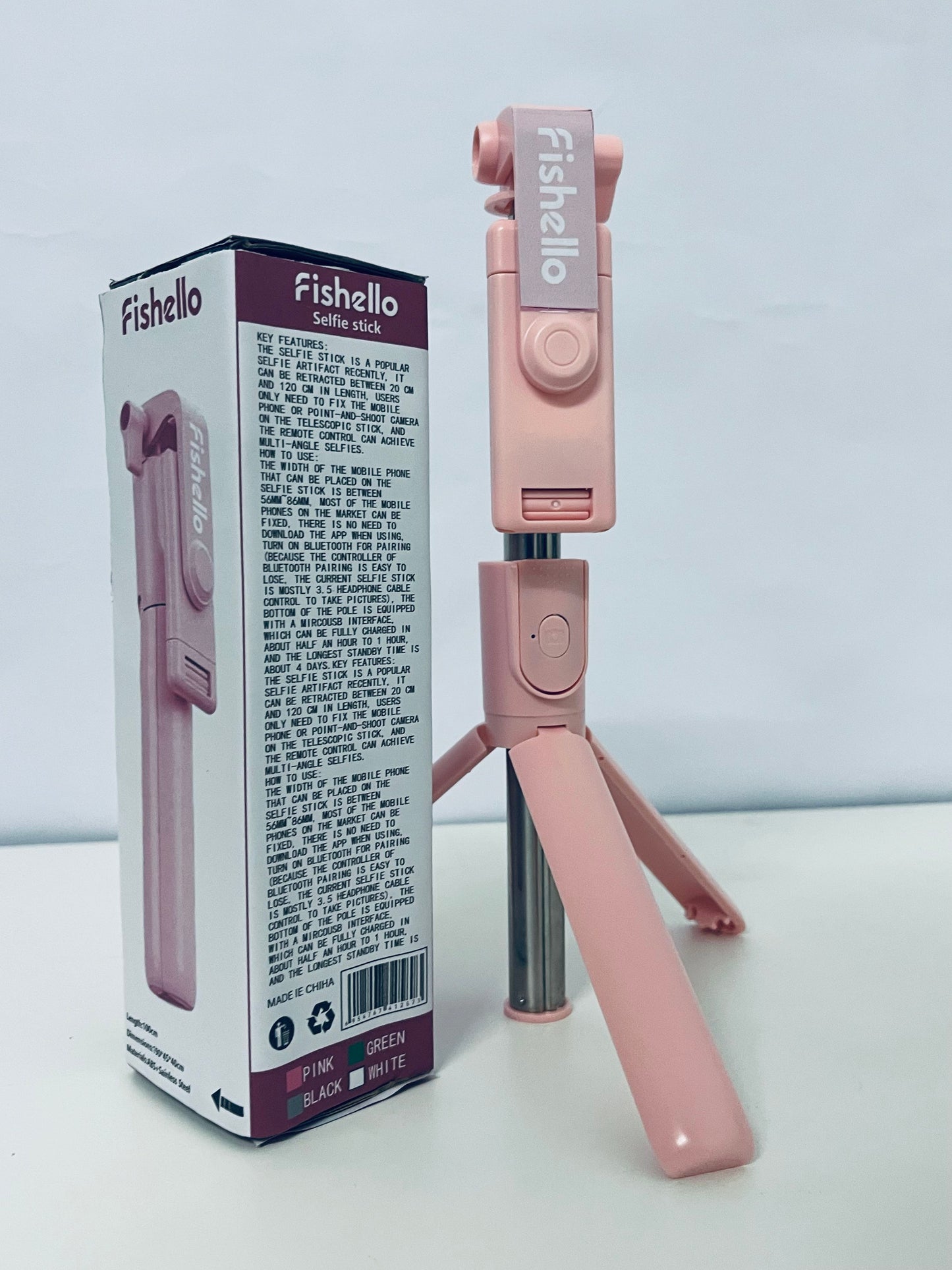Fishello Pink 3-in-1 Selfie Stick - Foldable Bluetooth Tripod for Versatile Shooting