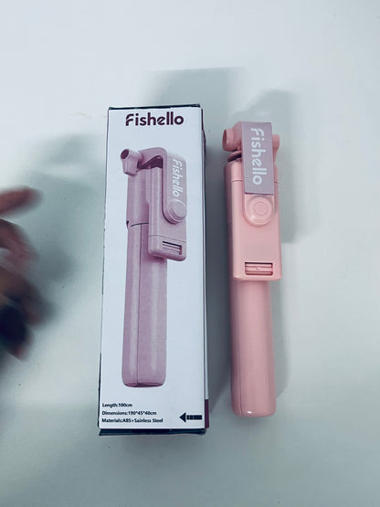Fishello Pink 3-in-1 Selfie Stick - Foldable Bluetooth Tripod for Versatile Shooting