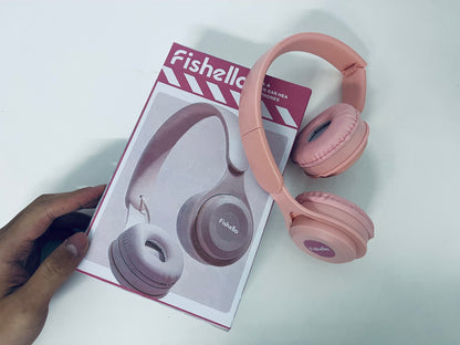 Fishello Pink Headphones - Plush Cushioned Wired Headset for All-Day Wear