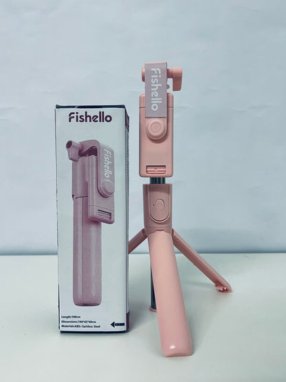 Fishello Pink 3-in-1 Selfie Stick - Foldable Bluetooth Tripod for Versatile Shooting