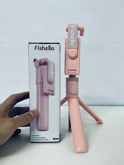 Fishello Pink 3-in-1 Selfie Stick - Foldable Bluetooth Tripod for Versatile Shooting