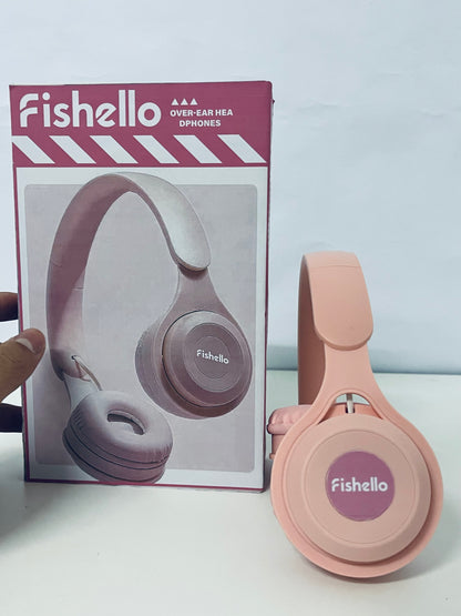 Fishello Pink Headphones - Plush Cushioned Wired Headset for All-Day Wear