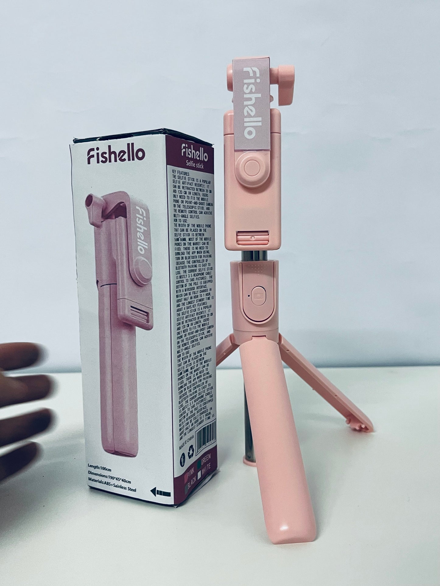 Fishello Pink 3-in-1 Selfie Stick - Foldable Bluetooth Tripod for Versatile Shooting