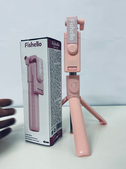 Fishello Pink 3-in-1 Selfie Stick - Foldable Bluetooth Tripod for Versatile Shooting