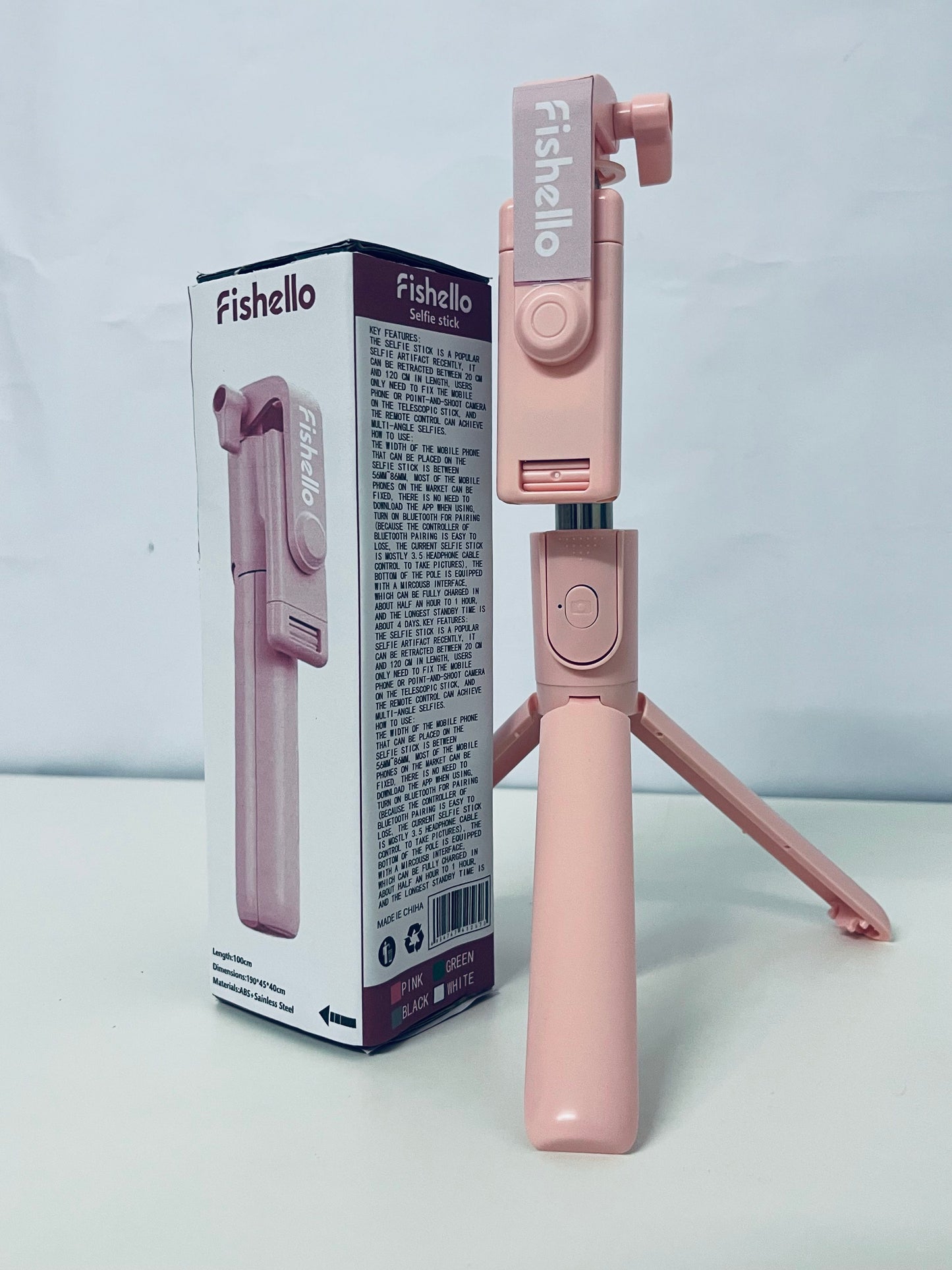 Fishello Pink 3-in-1 Selfie Stick - Foldable Bluetooth Tripod for Versatile Shooting