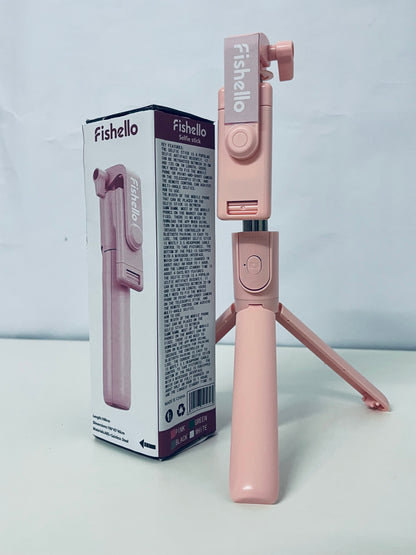 Fishello Pink 3-in-1 Selfie Stick - Foldable Bluetooth Tripod for Versatile Shooting