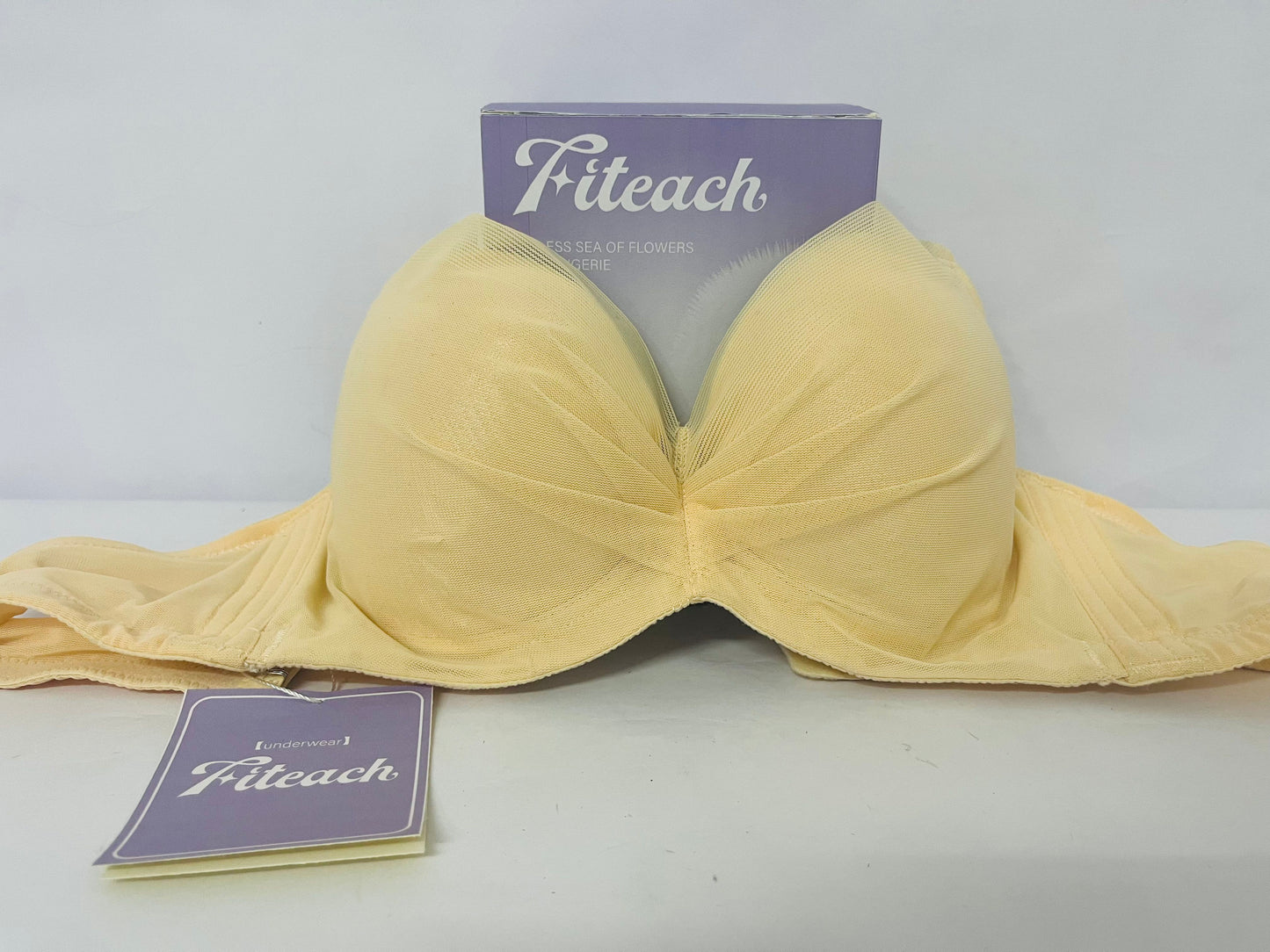 Fiteach Women’s Strapless Bra - Cream Yellow Mesh Padded Push-Up Bra with Anti-Slip Design