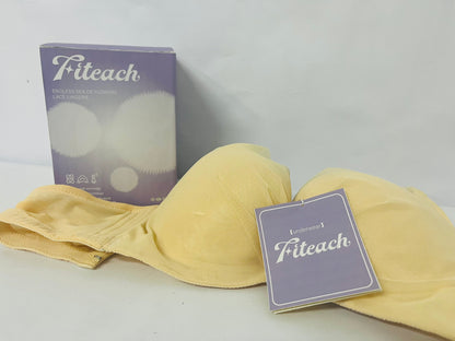Fiteach Women’s Strapless Bra - Cream Yellow Mesh Padded Push-Up Bra with Anti-Slip Design