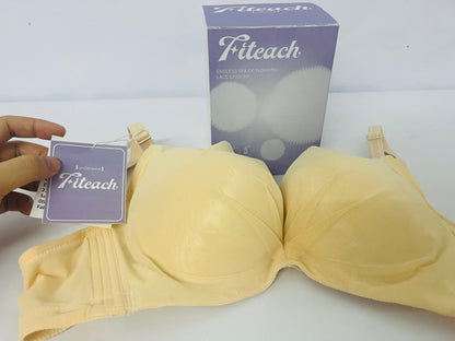 Fiteach Women’s Strapless Bra - Cream Yellow Mesh Padded Push-Up Bra with Anti-Slip Design