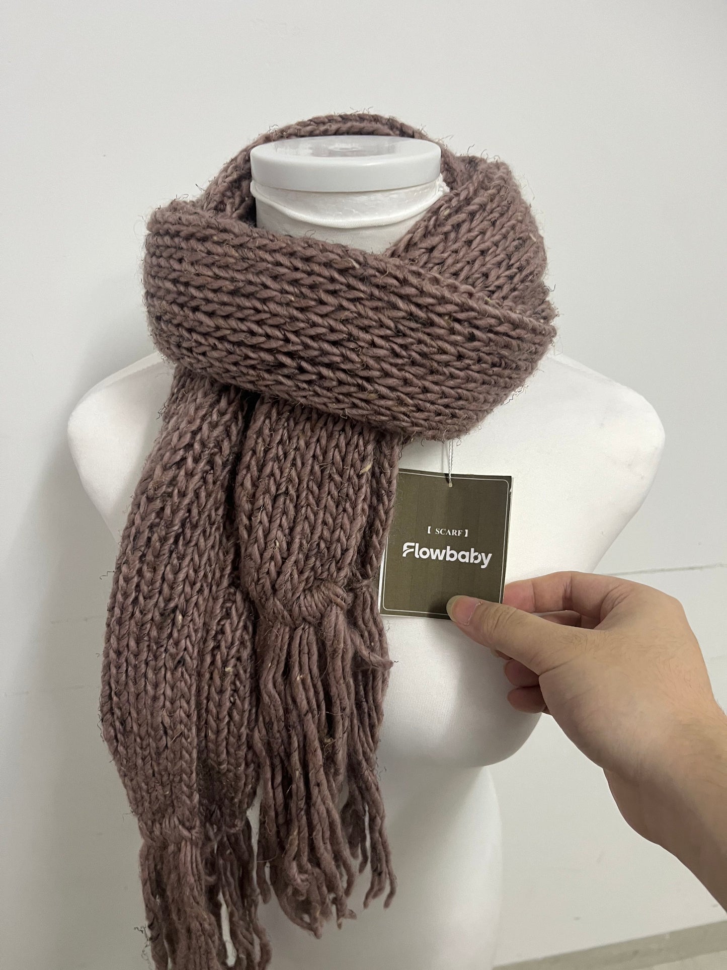 Flowbaby Chunky Knit Scarfs Retro Warm Textured Essential for Autumn & Winter Outfits