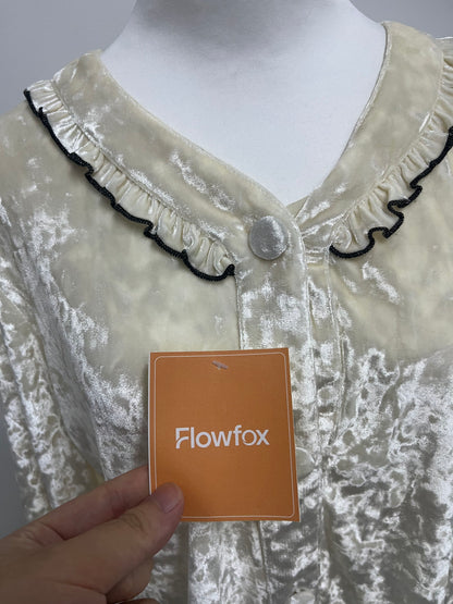【Flowfox Cream Velvet Sleepwear Top】—— Luxurious & Cozy Nightwear Essential