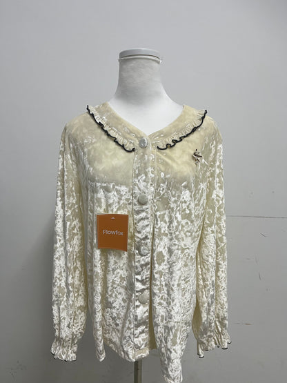 【Flowfox Cream Velvet Sleepwear Top】—— Luxurious & Cozy Nightwear Essential