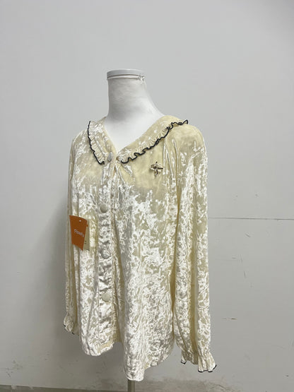 【Flowfox Cream Velvet Sleepwear Top】—— Luxurious & Cozy Nightwear Essential