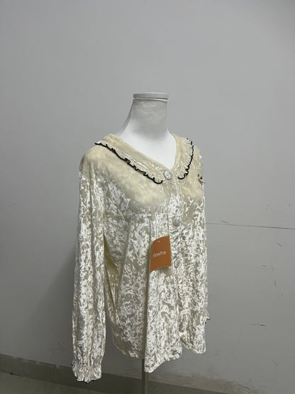 【Flowfox Cream Velvet Sleepwear Top】—— Luxurious & Cozy Nightwear Essential