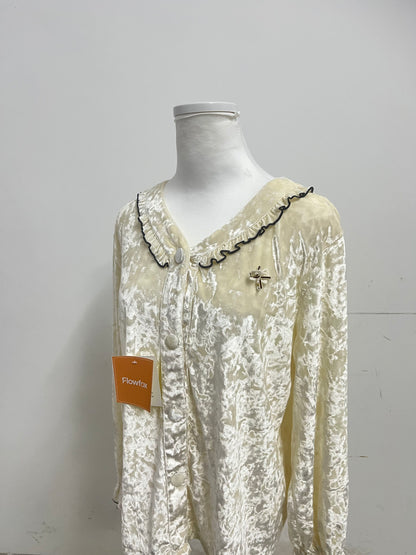 【Flowfox Cream Velvet Sleepwear Top】—— Luxurious & Cozy Nightwear Essential