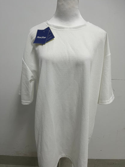 FluxStar Minimalist Solid White Textured T-Shirt: Breathable Soft-Fabric Relaxed-Fit Daily Casual Top for All-Day Comfort