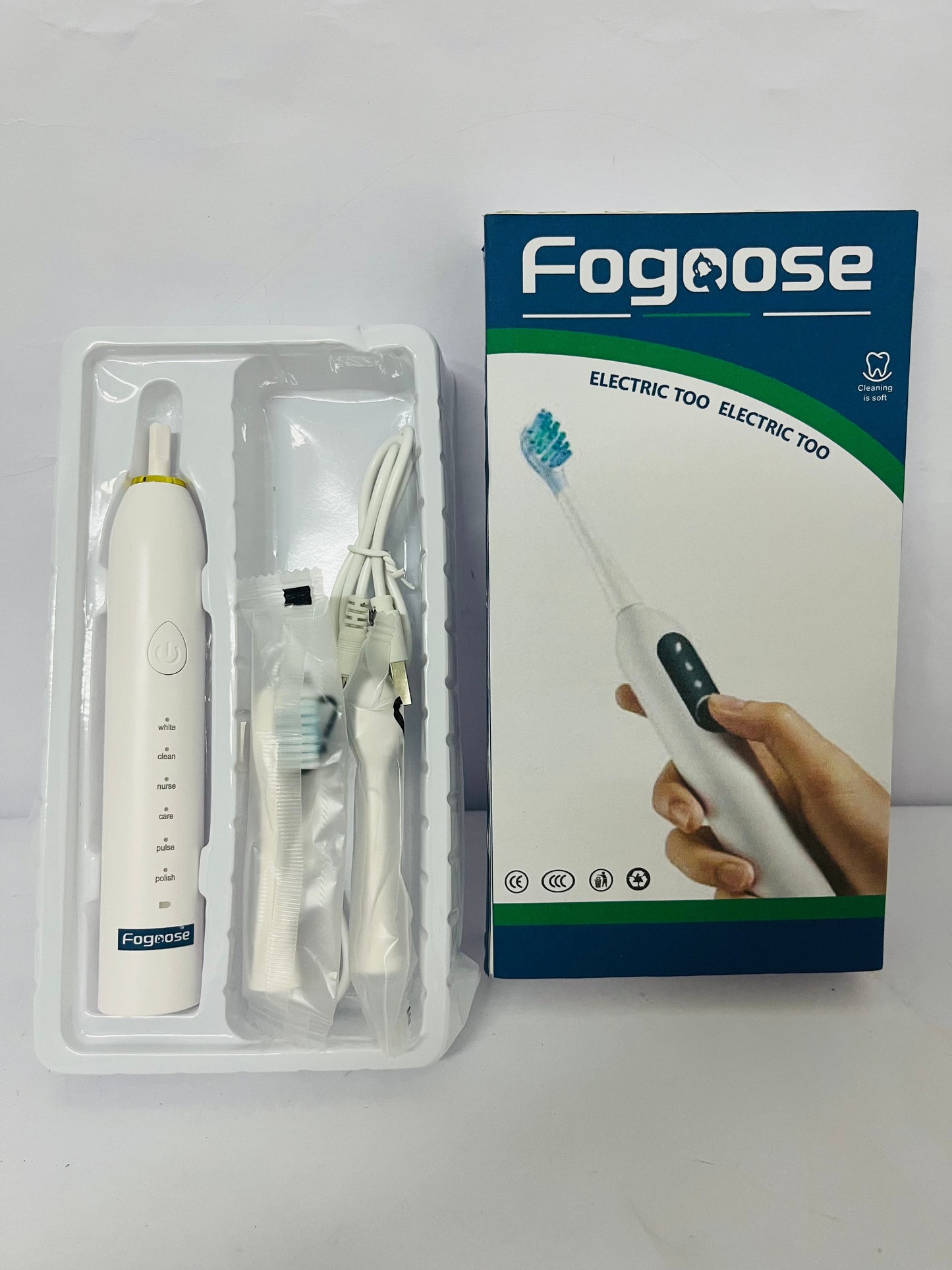 Fogoose Electric Toothbrush for Adults, 20000 VPM, 5 Cleaning Modes, 90-Day Battery Life, Built-in Smart Timer, IPX7 Waterproof Rechargeable Toothbrush, 2 Interchangeable Brush Heads (White)