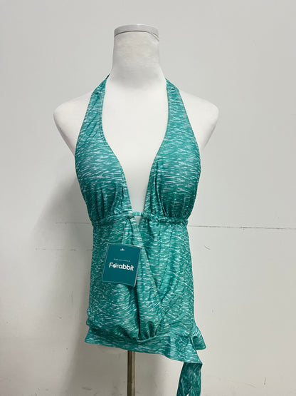 Forabbit Women's Stylish Deep V Halter Top with Back Tie Detail and Textured Fabric