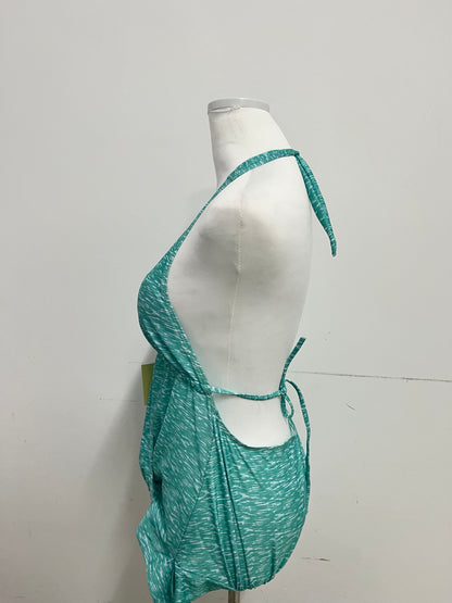 Forabbit Women's Stylish Deep V Halter Top with Back Tie Detail and Textured Fabric