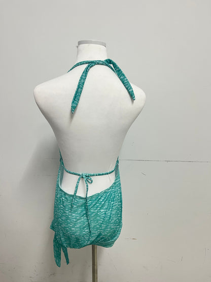 Forabbit Women's Stylish Deep V Halter Top with Back Tie Detail and Textured Fabric