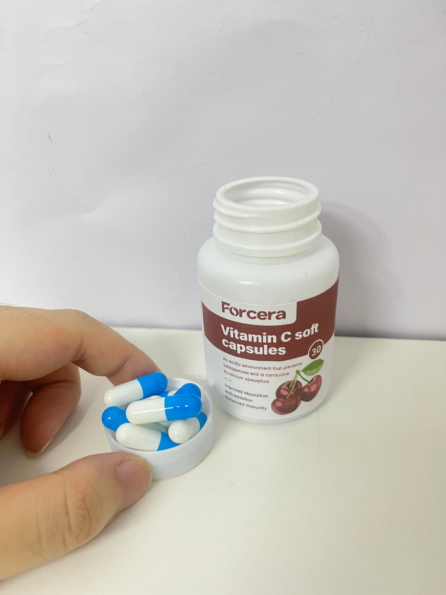 Forcera Vitamin C Soft Capsules (Cherry Flavor)promoting efficient calcium absorption and supporting osteoporosis prevention, strengthening both immunity and bone health