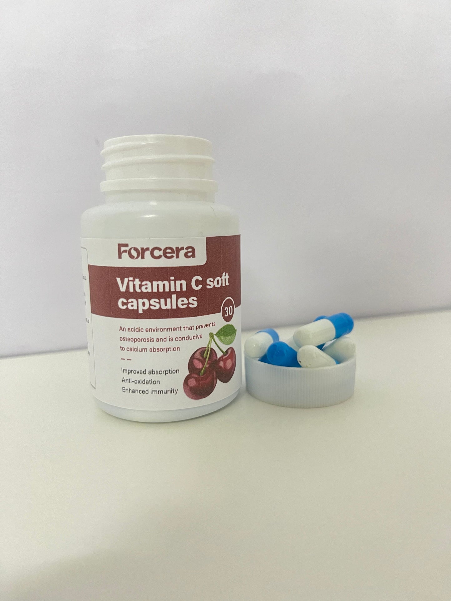 Forcera Vitamin C Soft Capsules (Cherry Flavor)promoting efficient calcium absorption and supporting osteoporosis prevention, strengthening both immunity and bone health