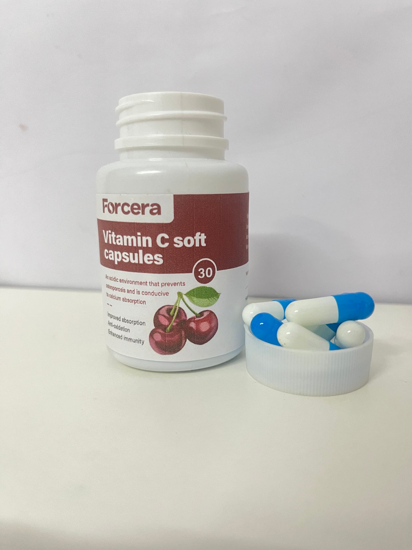 Forcera Vitamin C Soft Capsules (Cherry Flavor)promoting efficient calcium absorption and supporting osteoporosis prevention, strengthening both immunity and bone health