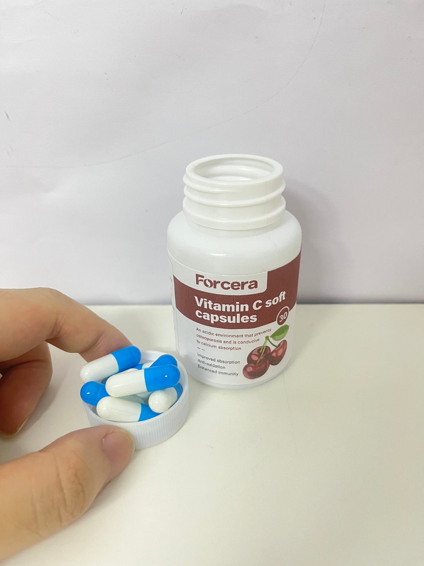 Forcera Vitamin C Soft Capsules (Cherry Flavor)promoting efficient calcium absorption and supporting osteoporosis prevention, strengthening both immunity and bone health