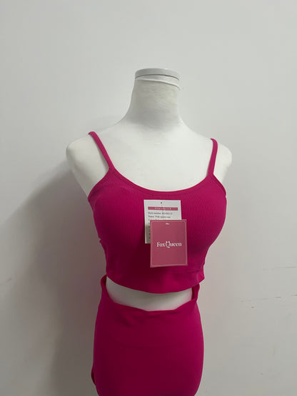 【FoxQueen Pink Ribbed Two-Piece Tracksuit】—— Stylish & Comfortable Casual Outfit