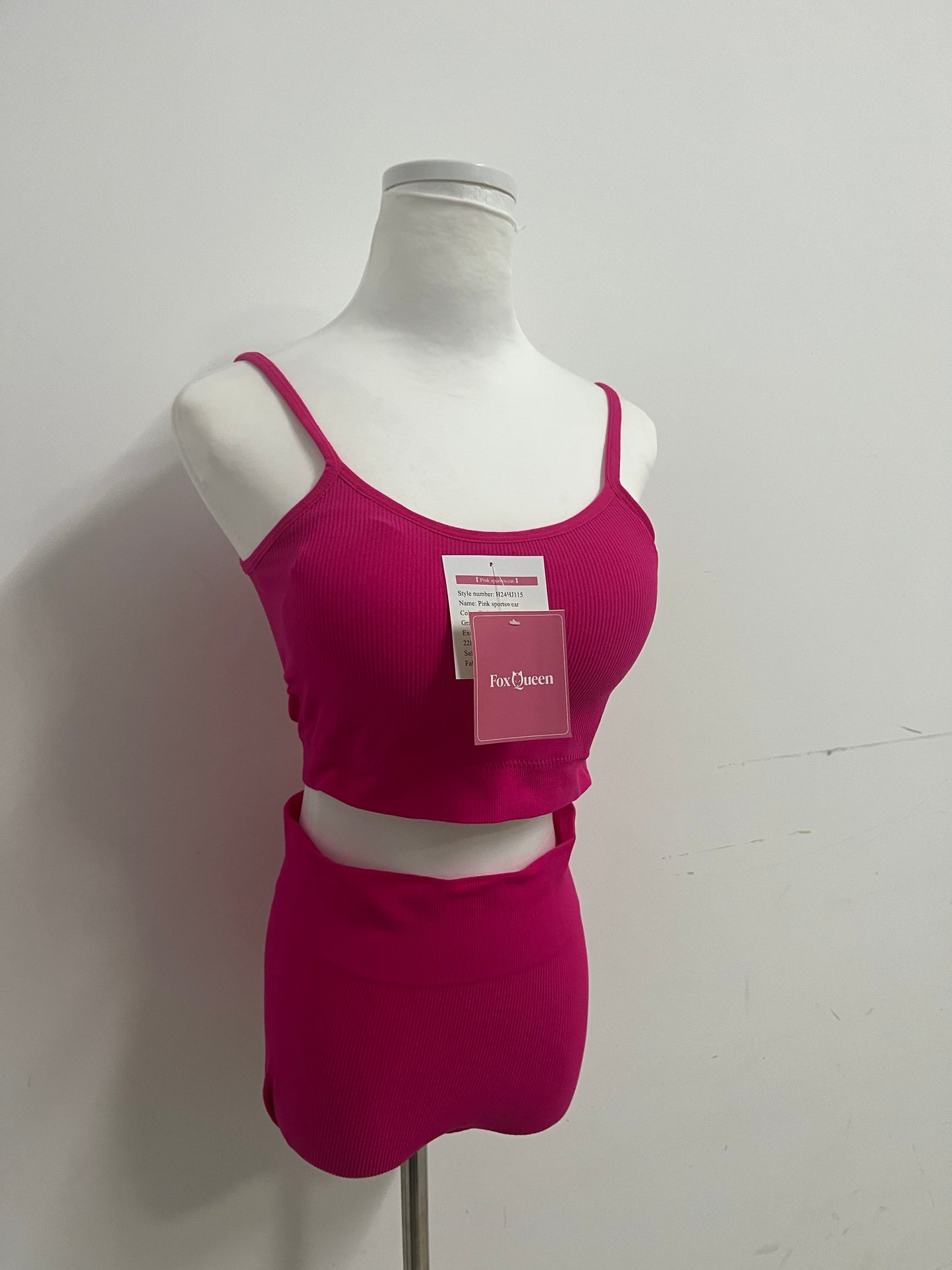 【FoxQueen Pink Ribbed Two-Piece Tracksuit】—— Stylish & Comfortable Casual Outfit