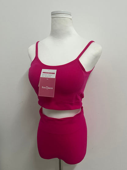 【FoxQueen Pink Ribbed Two-Piece Tracksuit】—— Stylish & Comfortable Casual Outfit