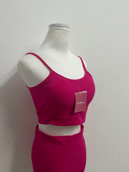 【FoxQueen Pink Ribbed Two-Piece Tracksuit】—— Stylish & Comfortable Casual Outfit