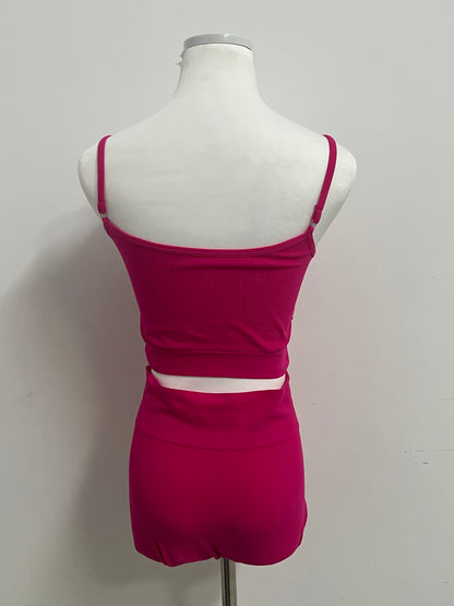 【FoxQueen Pink Ribbed Two-Piece Tracksuit】—— Stylish & Comfortable Casual Outfit