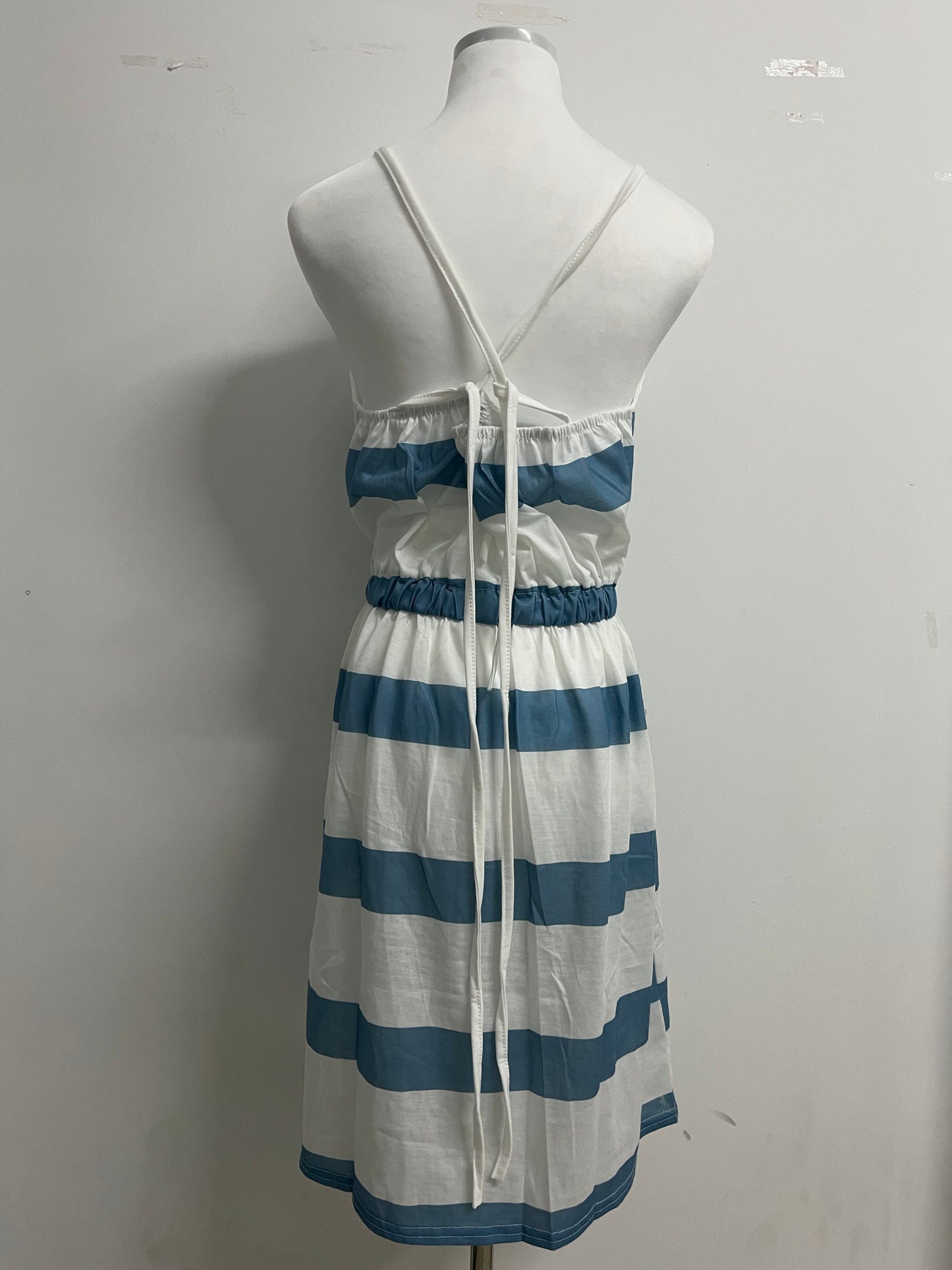Frenemy Women's Striped Back Smocked Maxi Dress Sexy Spaghetti Strap Backless Flowy Swing Long Dress
