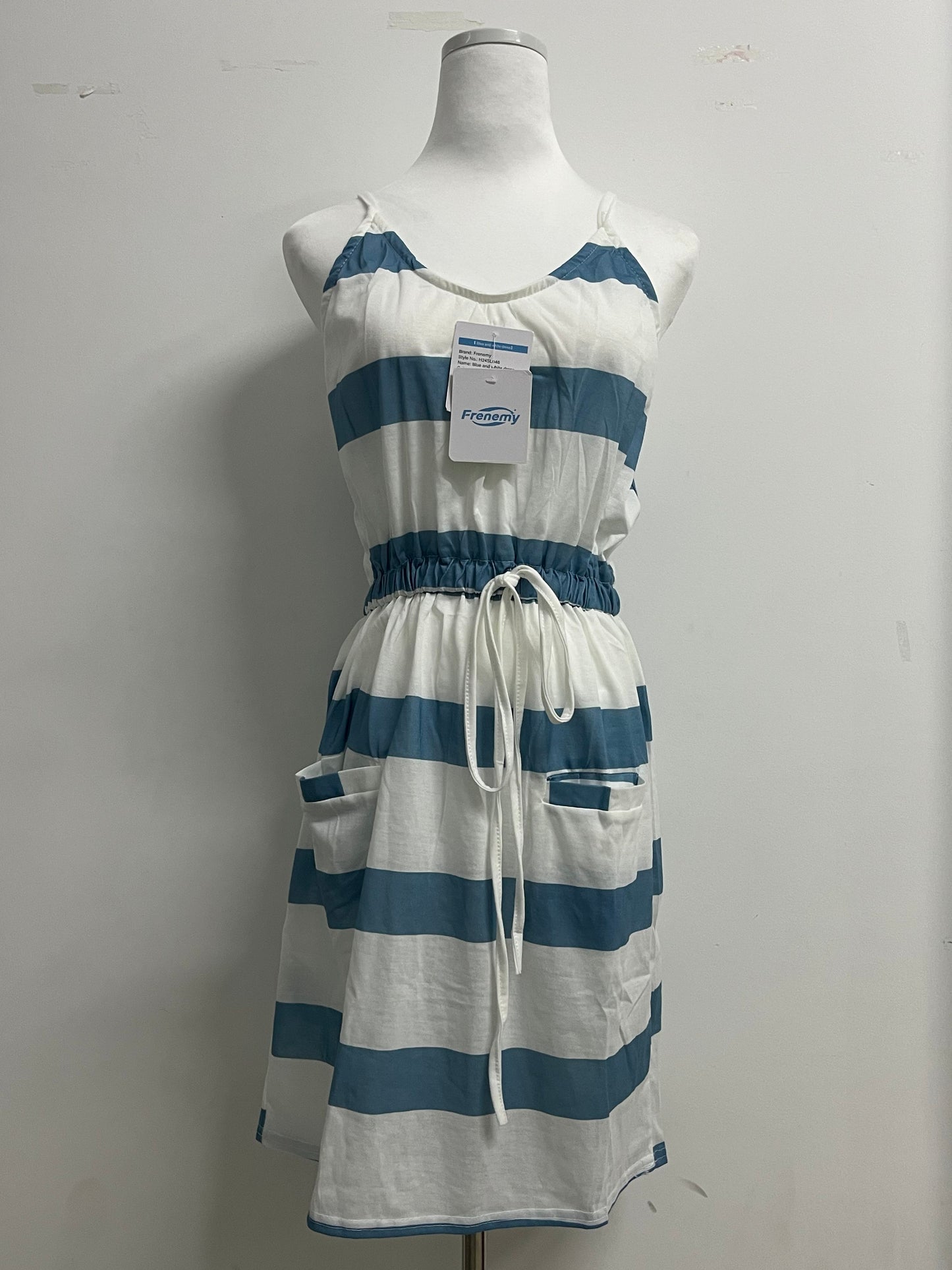 Frenemy Women's Striped Back Smocked Maxi Dress Sexy Spaghetti Strap Backless Flowy Swing Long Dress