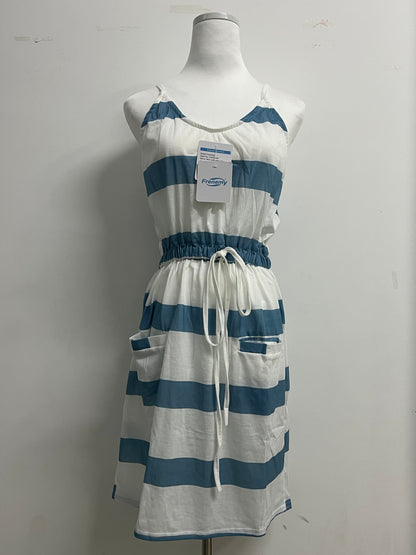 Frenemy Women's Striped Back Smocked Maxi Dress Sexy Spaghetti Strap Backless Flowy Swing Long Dress