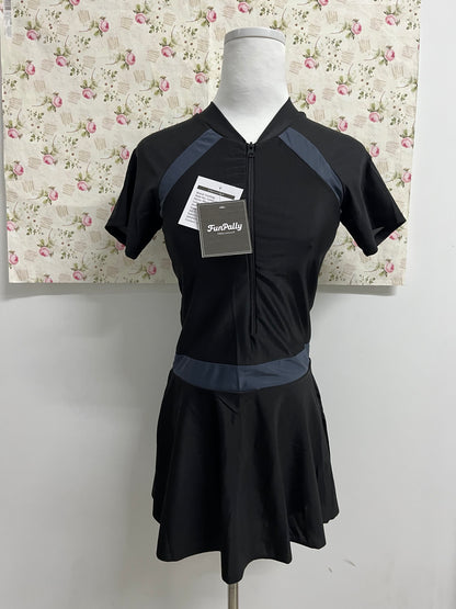 FunPally Women Short Sleeve One Piece Rash Guard Modest Swimsuits Dress Zipper Bathing Suit Skirt with Short UPF 50+