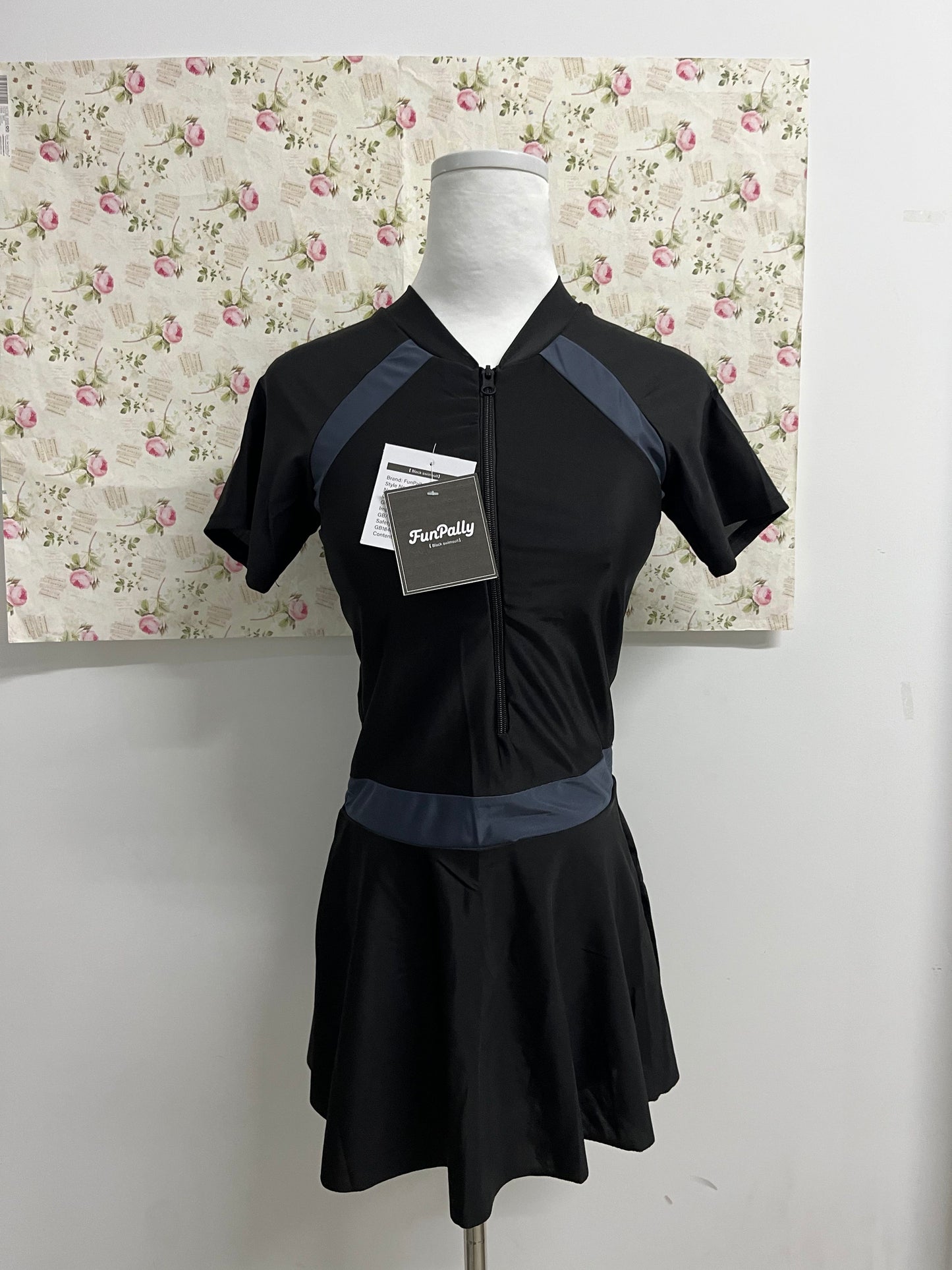 FunPally Women Short Sleeve One Piece Rash Guard Modest Swimsuits Dress Zipper Bathing Suit Skirt with Short UPF 50+