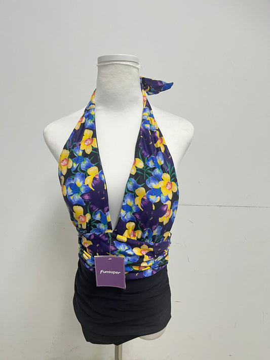 Funsuper Floral Deep V Halter Swimsuit Colorful Retro Slim-Fitting A Standout Fashion for Beach Vacations