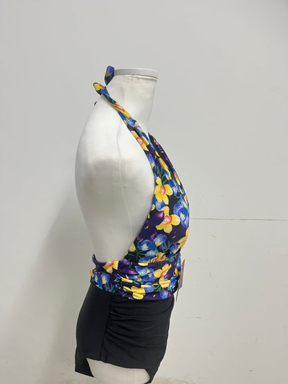Funsuper Floral Deep V Halter Swimsuit Colorful Retro Slim-Fitting A Standout Fashion for Beach Vacations