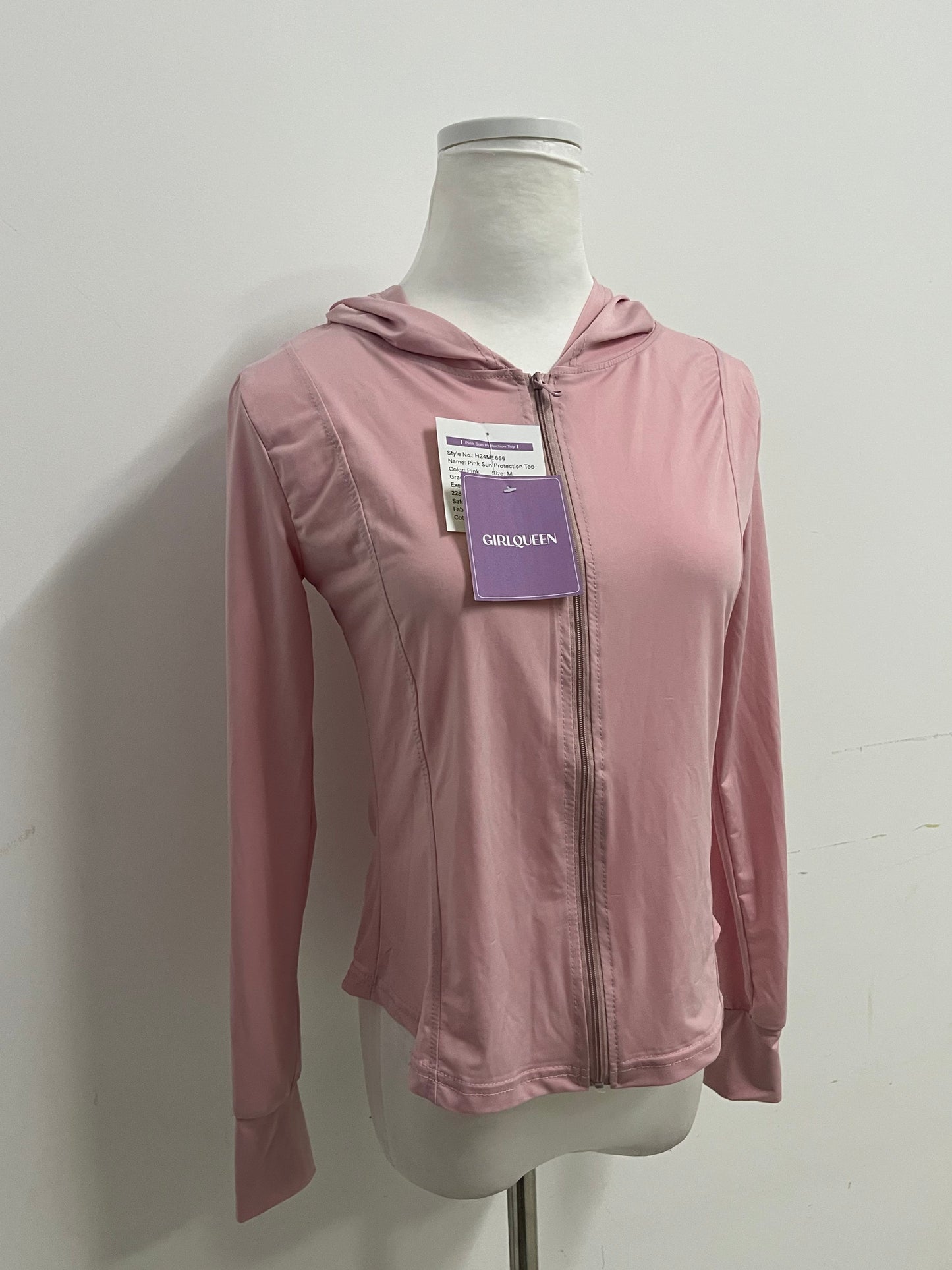 【GIRLQUEEN Light Pink Full-Zip Sports Hoodie】—— Comfortable & Stylish Activewear for Workouts
