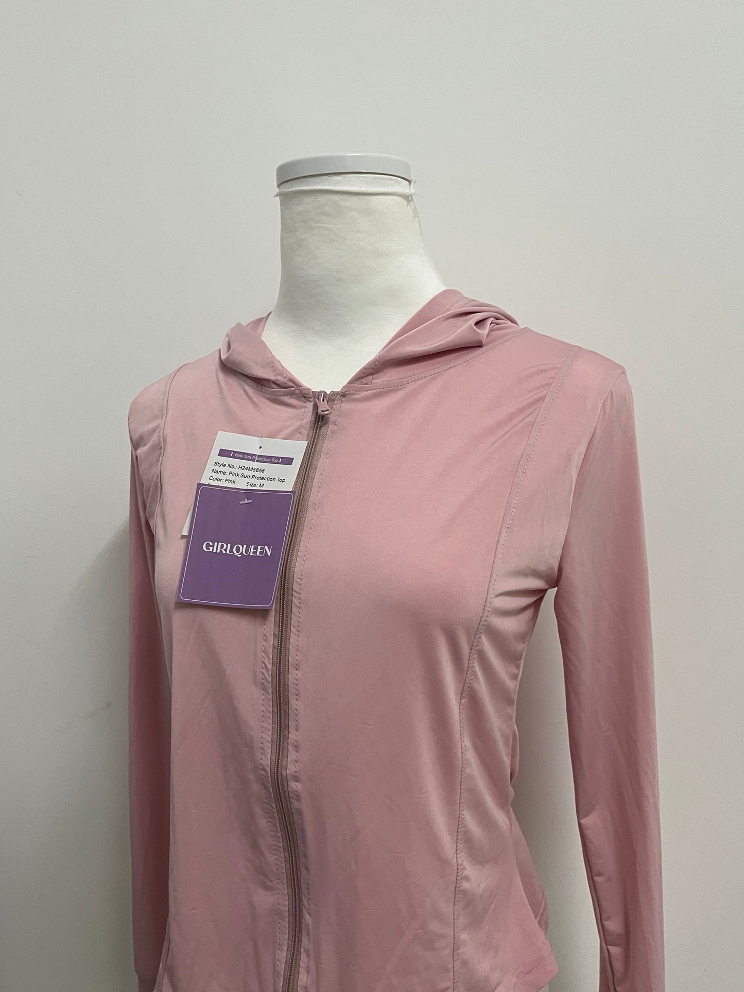 【GIRLQUEEN Light Pink Full-Zip Sports Hoodie】—— Comfortable & Stylish Activewear for Workouts